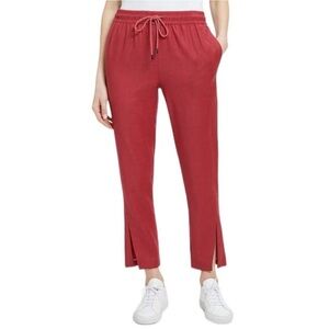 Theory Slit Pull On Sleek Flannel Trousers Pants Women’s Size 6 Red Ruby Wool
